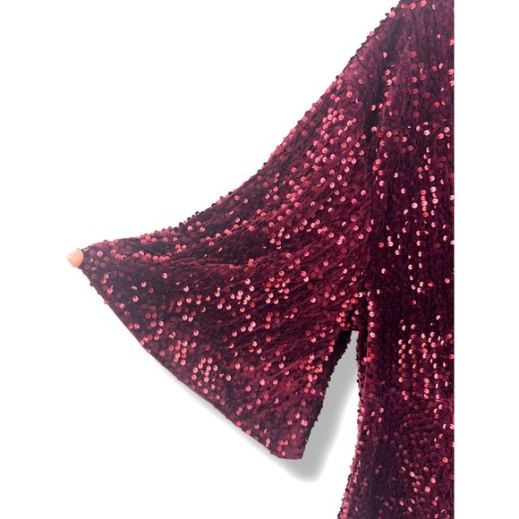 Wine Sequin Plunge Dress Size 18 2X New Embellished Evening Holiday Party‎ Plus - Picture 3 of 8